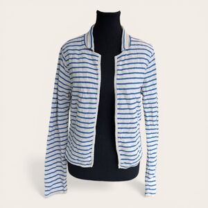 Maison Scotch Nomade Blue White Striped Crinkle Cotton Cardigan - Size 2